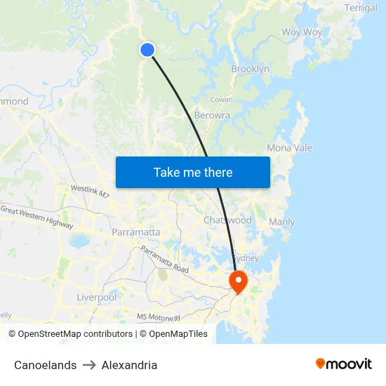 Canoelands to Alexandria map