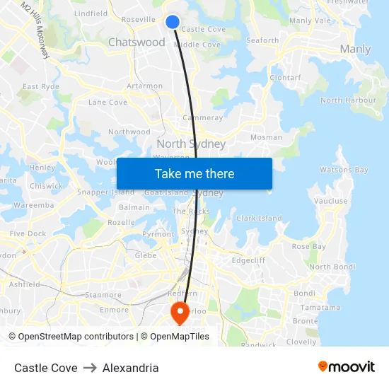 Castle Cove to Alexandria map