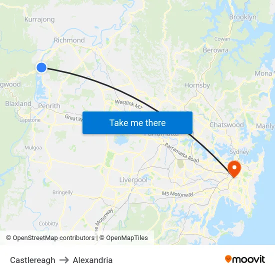 Castlereagh to Alexandria map