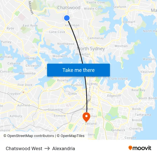 Chatswood West to Alexandria map