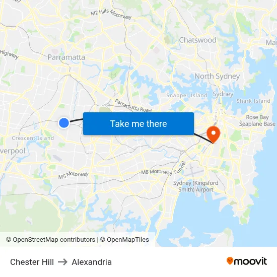 Chester Hill to Alexandria map