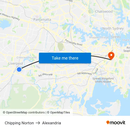 Chipping Norton to Alexandria map