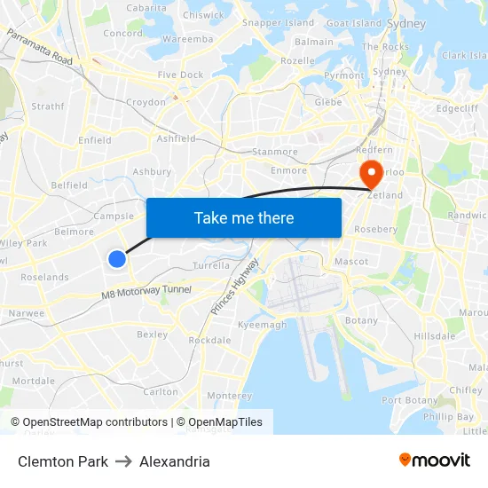 Clemton Park to Alexandria map