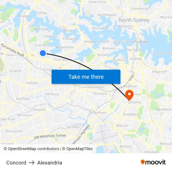 Concord to Alexandria map