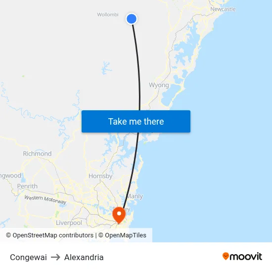 Congewai to Alexandria map