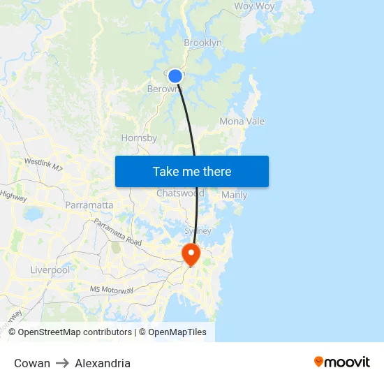Cowan to Alexandria map