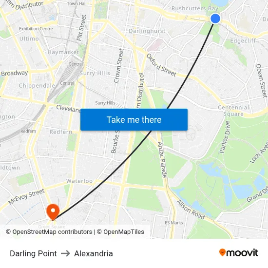 Darling Point to Alexandria map