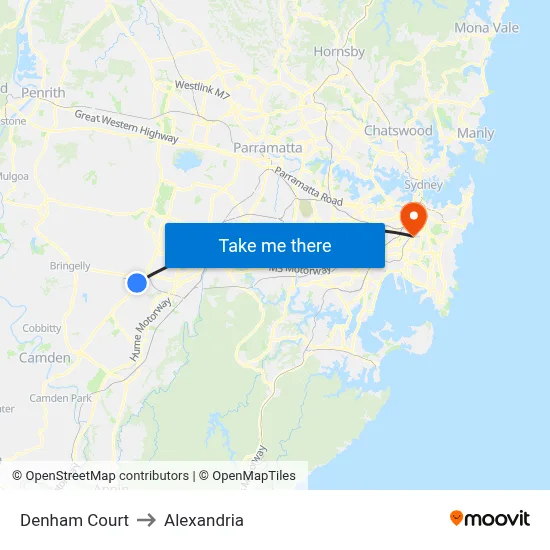 Denham Court to Alexandria map