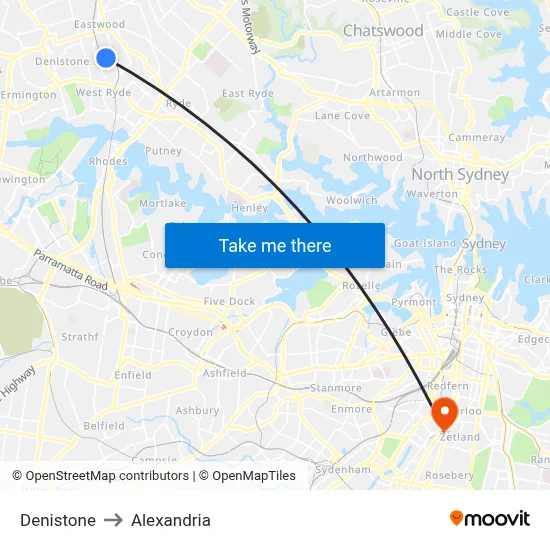 Denistone to Alexandria map