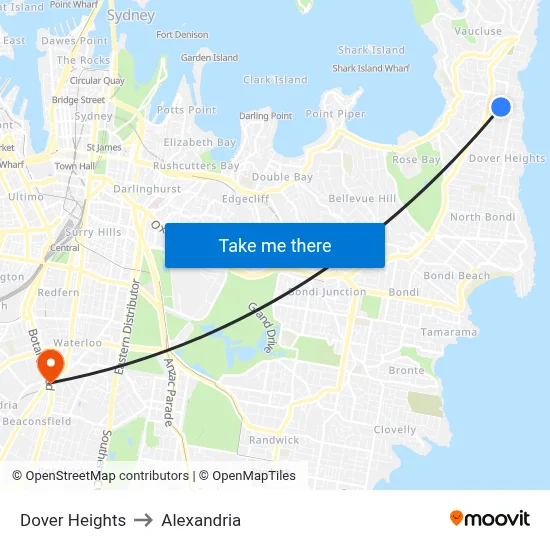 Dover Heights to Alexandria map