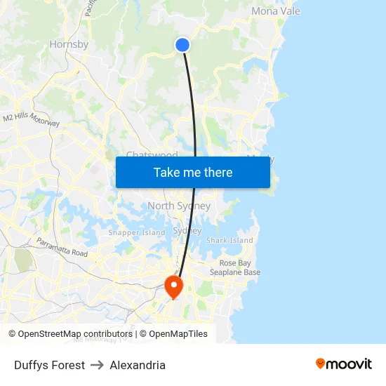 Duffys Forest to Alexandria map