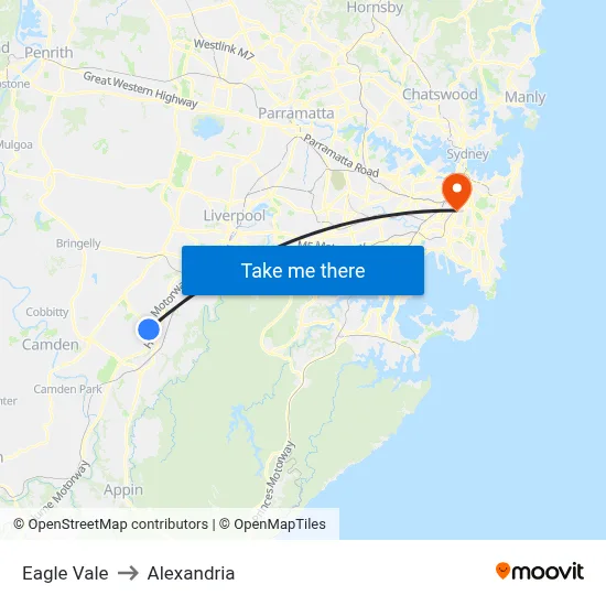 Eagle Vale to Alexandria map