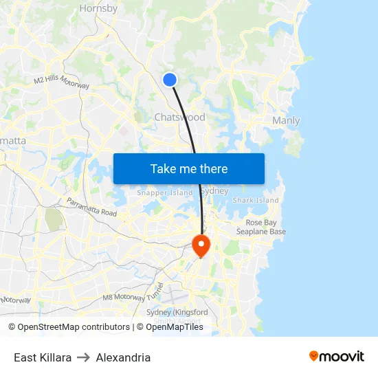 East Killara to Alexandria map