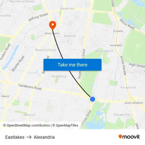 Eastlakes to Alexandria map