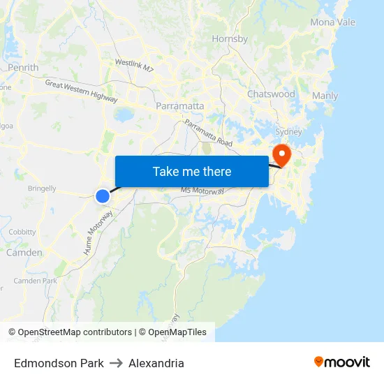 Edmondson Park to Alexandria map