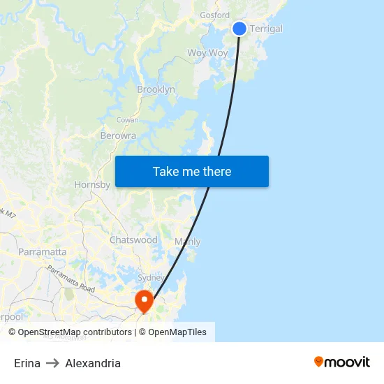 Erina to Alexandria map