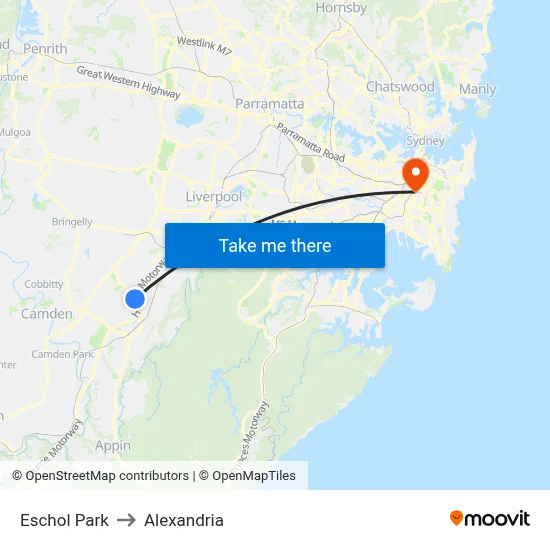 Eschol Park to Alexandria map