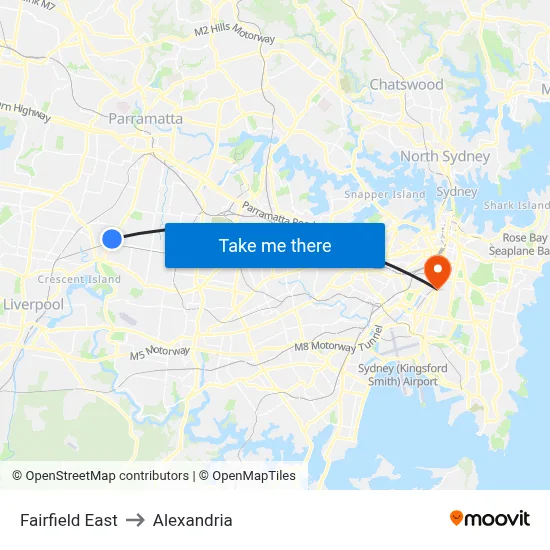 Fairfield East to Alexandria map
