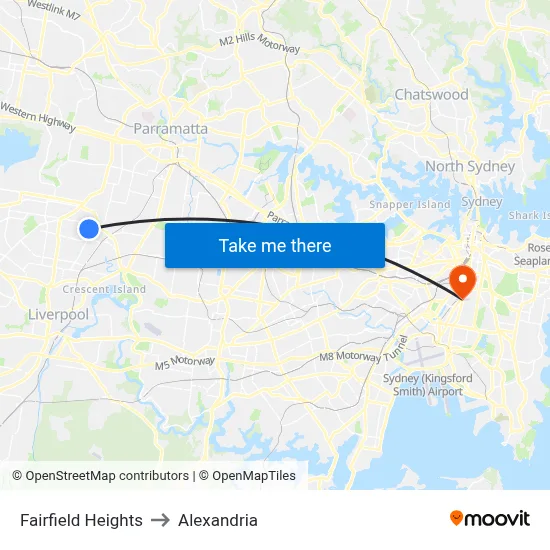 Fairfield Heights to Alexandria map