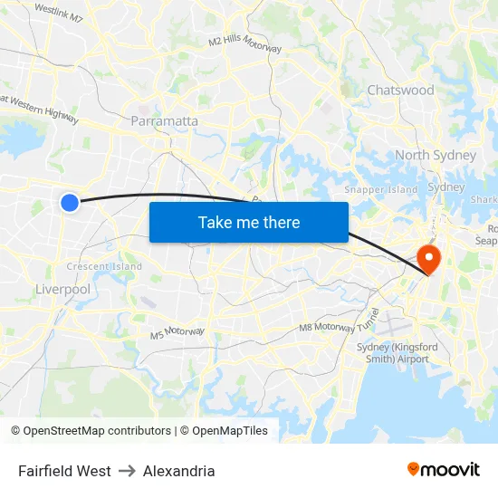 Fairfield West to Alexandria map