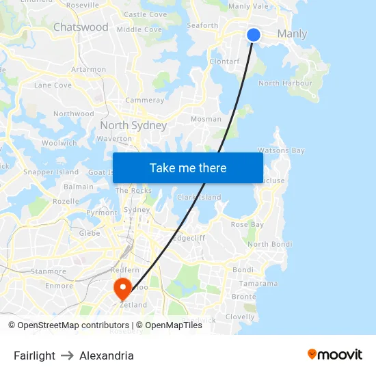 Fairlight to Alexandria map