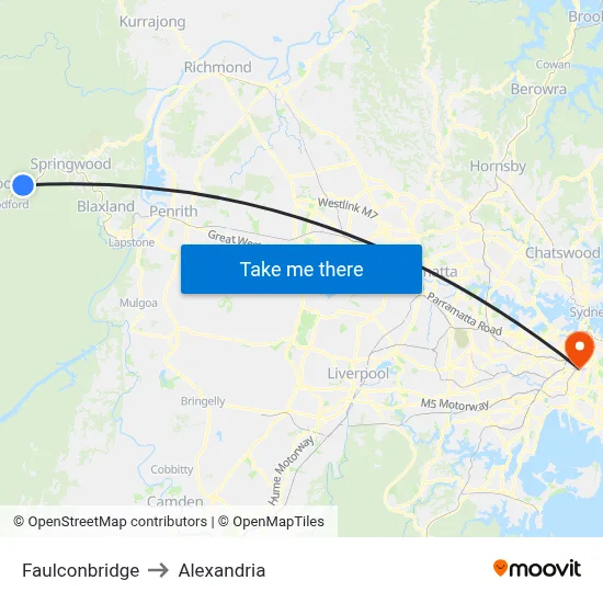 Faulconbridge to Alexandria map