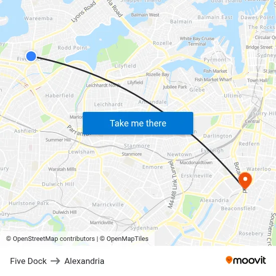Five Dock to Alexandria map