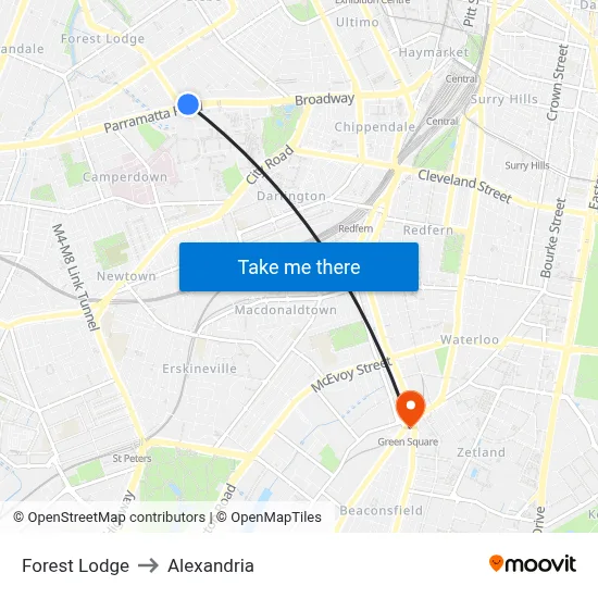 Forest Lodge to Alexandria map