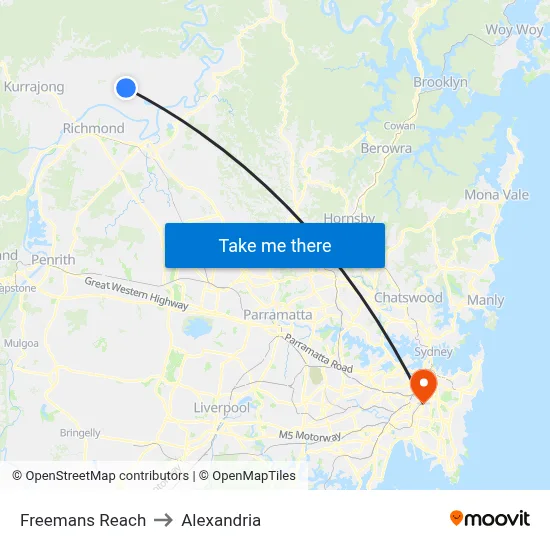 Freemans Reach to Alexandria map