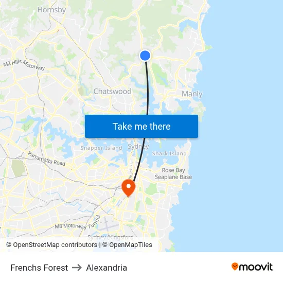 Frenchs Forest to Alexandria map