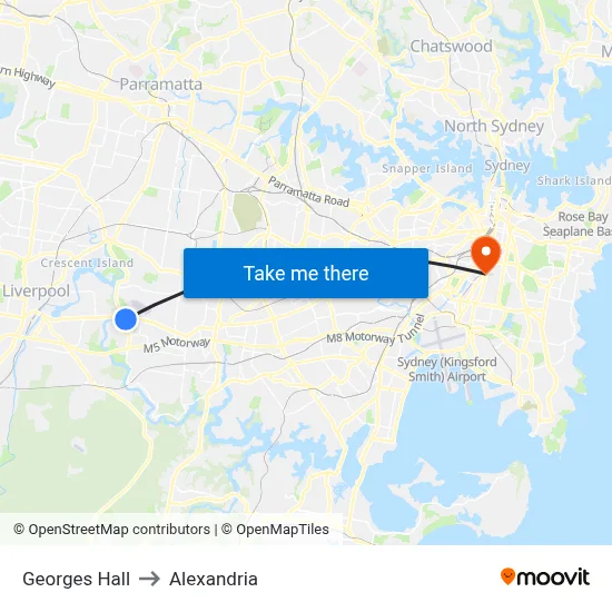 Georges Hall to Alexandria map