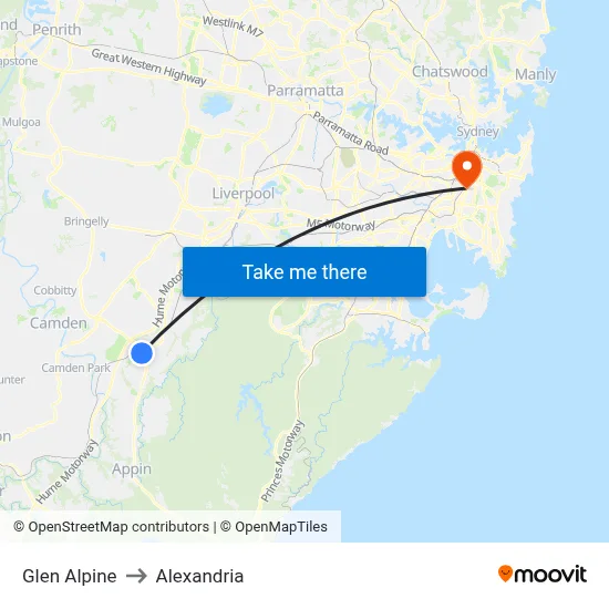 Glen Alpine to Alexandria map