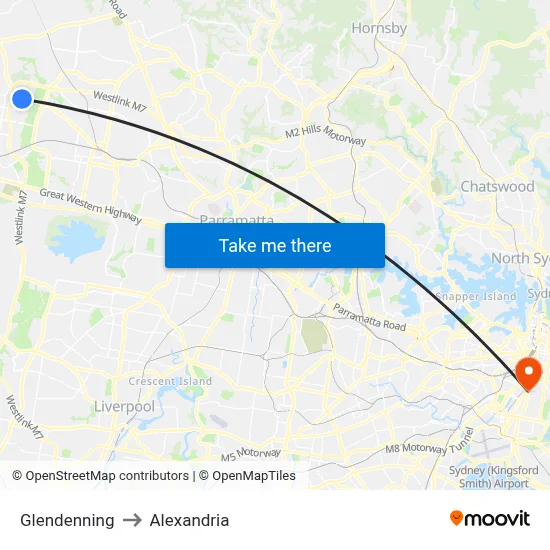 Glendenning to Alexandria map
