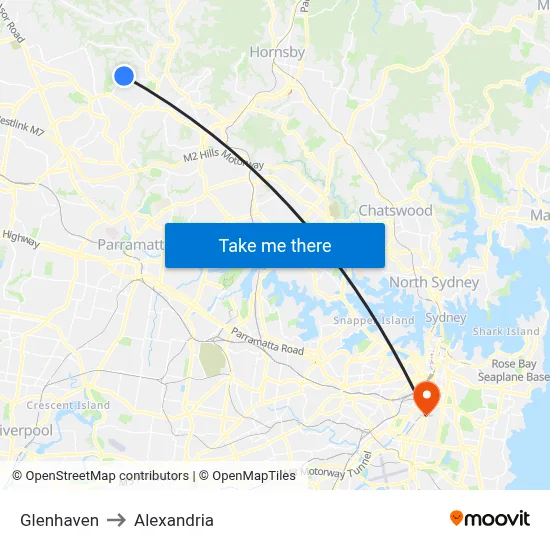 Glenhaven to Alexandria map