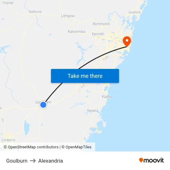 Goulburn to Alexandria map