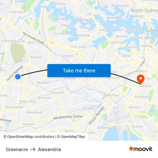 Greenacre to Alexandria map