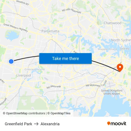 Greenfield Park to Alexandria map