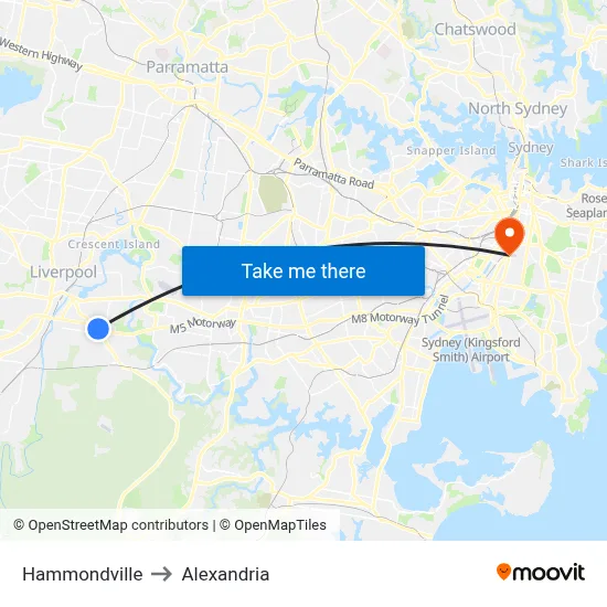Hammondville to Alexandria map
