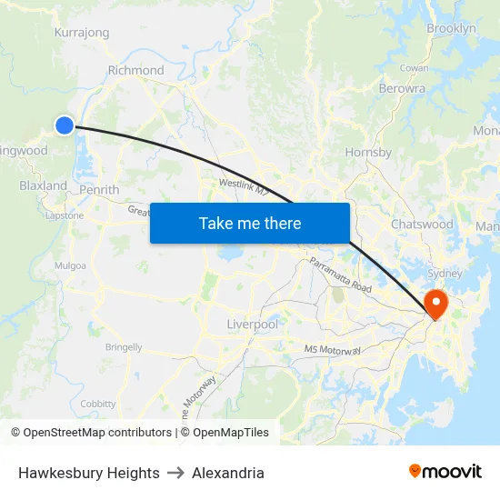 Hawkesbury Heights to Alexandria map