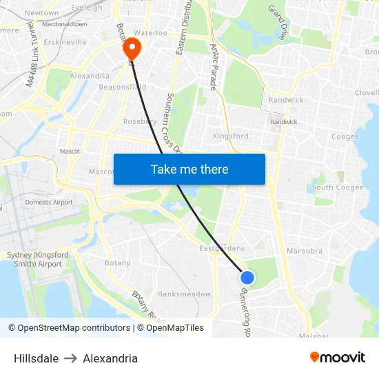 Hillsdale to Alexandria map