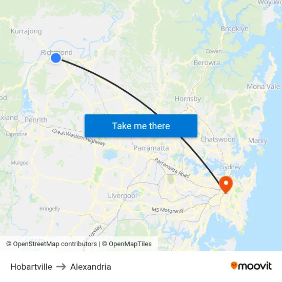 Hobartville to Alexandria map