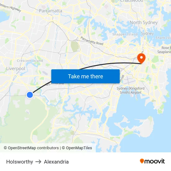 Holsworthy to Alexandria map