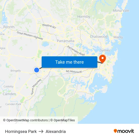 Horningsea Park to Alexandria map
