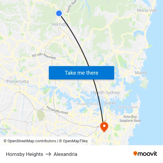 Hornsby Heights to Alexandria map