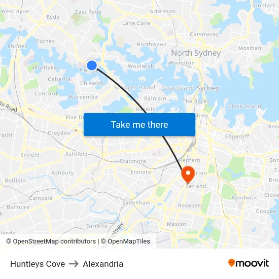 Huntleys Cove to Alexandria map