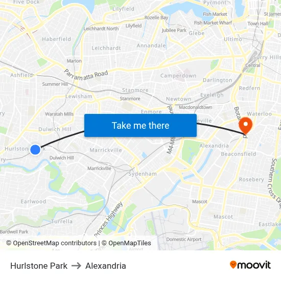 Hurlstone Park to Alexandria map