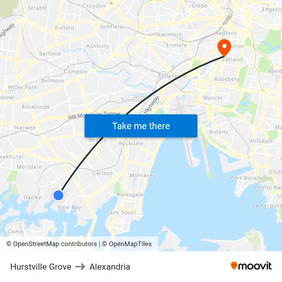 Hurstville Grove to Alexandria map