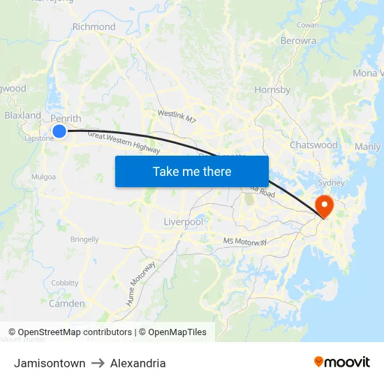 Jamisontown to Alexandria map