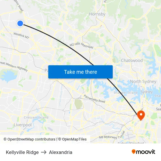 Kellyville Ridge to Alexandria map