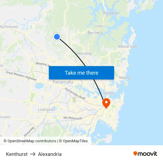 Kenthurst to Alexandria map